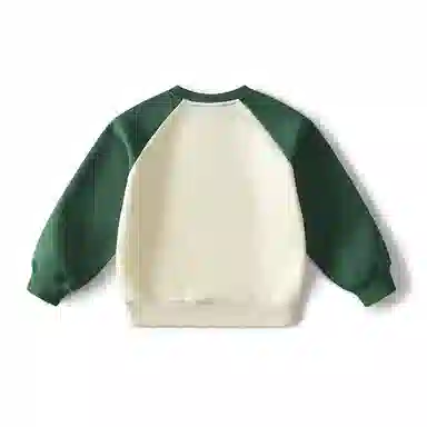 青蛙王子 圆领拼色简约插肩长袖卫衣 墨绿 儿童款