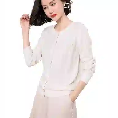 恒源祥 纯色单排扣镂空长袖针织衫 女款