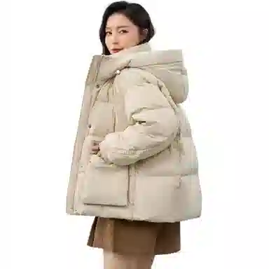 鸭鸭 连帽纯色短款加厚拉链羽绒服 女款
