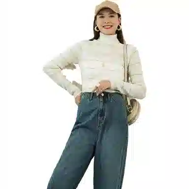 美洋 纯色条纹高领针织衫 女款