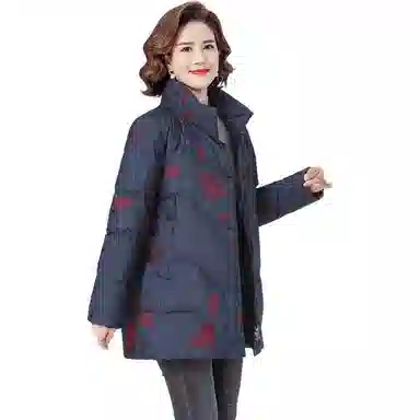 鸭鸭 植物花灰立领长袖羽绒服 女款