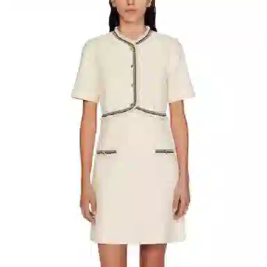 Sandro High Waist Lace Collar Dress Beige