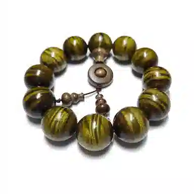 卓禹 老绿料 高密带花满水波纹金丝楠 小叶桢楠 雅安产区 素圈文玩佛珠 阴沉木 手串 男女同款情侣款