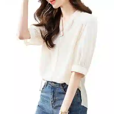 【dme】 气质纯色雪纺短袖衬衫 女款