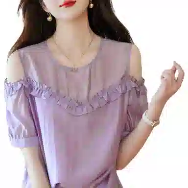 【dme】 通勤法式纯色短袖衬衫 女款