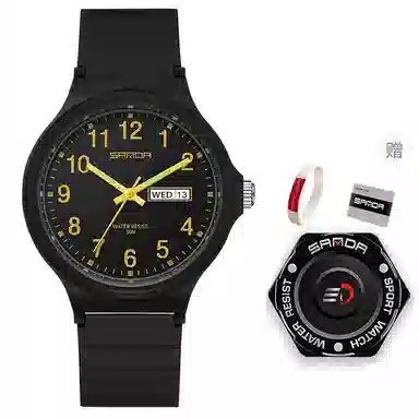 三达国表双日历电子石英机芯表户外防水简约男女学生情侣腕表男女同款 黑色表盘