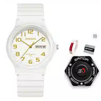 三达国表双日历电子石英机芯表户外防水简约男女学生情侣腕表男女同款 黑色表盘