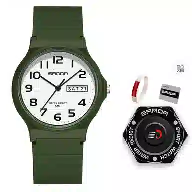 三达国表双日历电子石英机芯表户外防水简约男女学生情侣腕表男女同款 黑色表盘