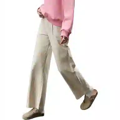 【dme】 纯色宽松拉链直筒休闲裤 女款 杏色