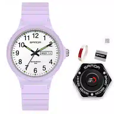 三达国表双日历电子石英机芯表户外防水简约男女学生情侣腕表男女同款 黑色表盘