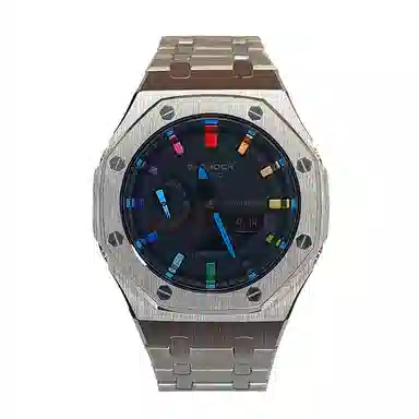 Casio GA-2100-1A1 Silver Rainbow Blue