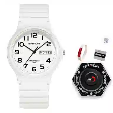 三达国表双日历电子石英机芯表户外防水简约男女学生情侣腕表男女同款 黑色表盘