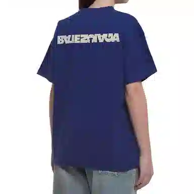 Balenciaga SS23 Logo Embroidered Tee Blue
