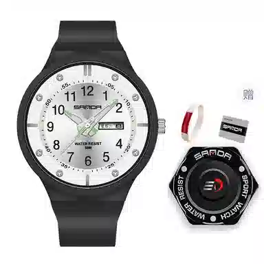 三达学生简约休闲潮流手表双历夜光防水石英机芯黑色表盘男表国表