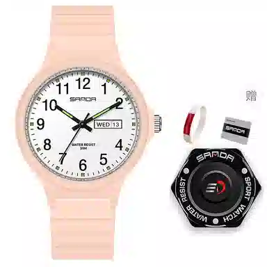 三达国表双日历电子石英机芯表户外防水简约男女学生情侣腕表男女同款 黑色表盘