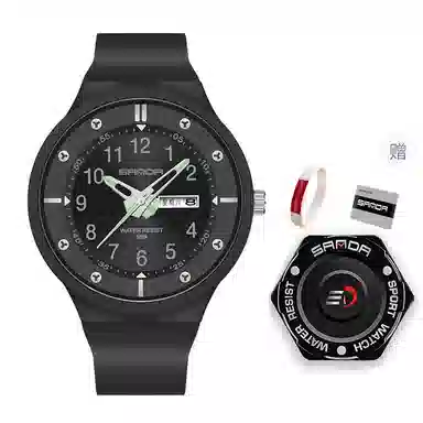 三达学生简约休闲潮流手表双历夜光防水石英机芯黑色表盘男表国表