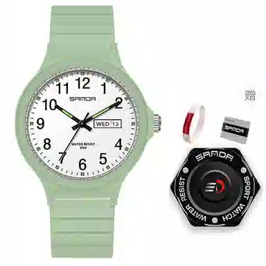 三达国表双日历电子石英机芯表户外防水简约男女学生情侣腕表男女同款 黑色表盘