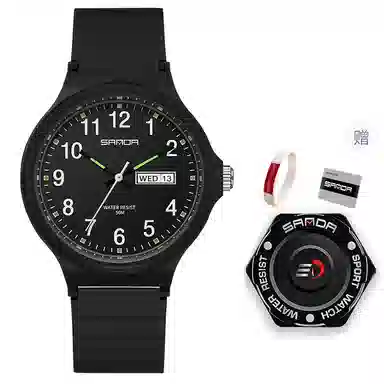 三达国表双日历电子石英机芯表户外防水简约男女学生情侣腕表男女同款 黑色表盘