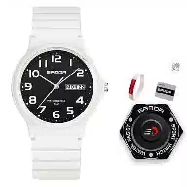 三达国表双日历电子石英机芯表户外防水简约男女学生情侣腕表男女同款 黑色表盘