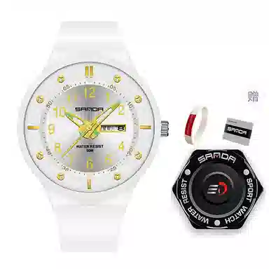 三达学生简约休闲潮流手表双历夜光防水石英机芯黑色表盘男表国表