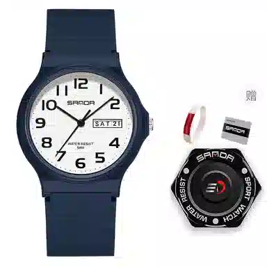 三达国表双日历电子石英机芯表户外防水简约男女学生情侣腕表男女同款 黑色表盘