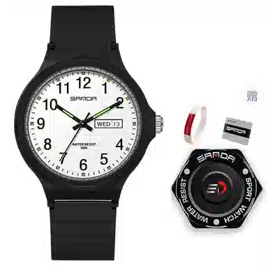 三达国表双日历电子石英机芯表户外防水简约男女学生情侣腕表男女同款 黑色表盘