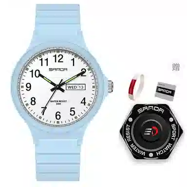 三达国表双日历电子石英机芯表户外防水简约男女学生情侣腕表男女同款 黑色表盘