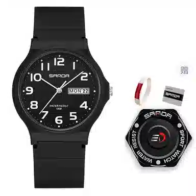 三达国表双日历电子石英机芯表户外防水简约男女学生情侣腕表男女同款 黑色表盘