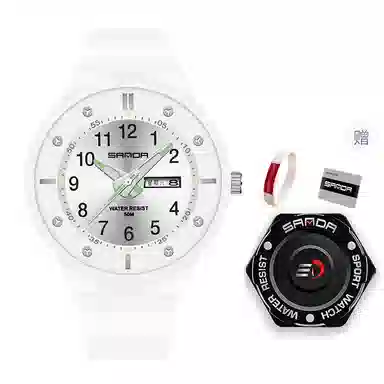 三达学生简约休闲潮流手表双历夜光防水石英机芯黑色表盘男表国表