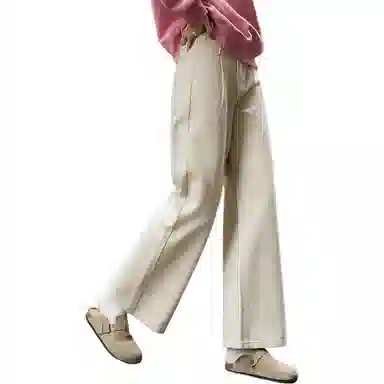 【dme】 纯色宽松拉链直筒休闲裤 女款 杏色