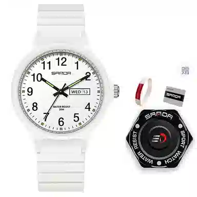 三达国表双日历电子石英机芯表户外防水简约男女学生情侣腕表男女同款 黑色表盘