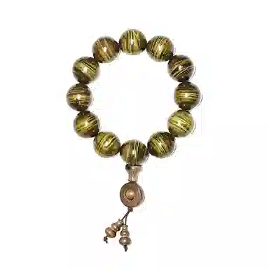 卓禹 老绿料 高密带花满水波纹金丝楠 小叶桢楠 雅安产区 素圈文玩佛珠 阴沉木 手串 男女同款情侣款