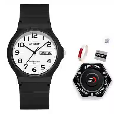 三达国表双日历电子石英机芯表户外防水简约男女学生情侣腕表男女同款 黑色表盘