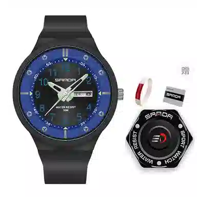 三达学生简约休闲潮流手表双历夜光防水石英机芯黑色表盘男表国表