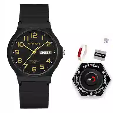 三达国表双日历电子石英机芯表户外防水简约男女学生情侣腕表男女同款 黑色表盘