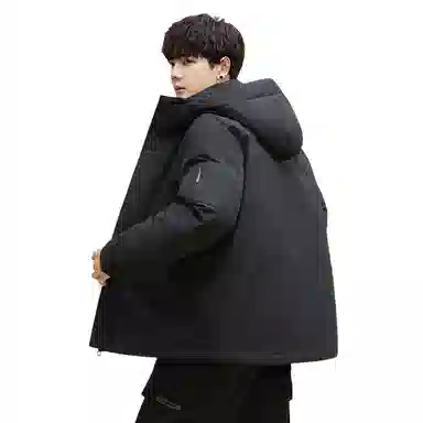 鸭鸭 纯色韩版休闲百搭短款连帽防寒保暖工装羽绒服 男款