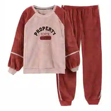 歌倩雅 珊瑚绒加绒加厚保暖法兰绒长袖长裤睡衣套装 女款 红色