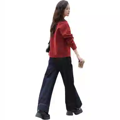 【dme】 纯色口袋翻领长袖衬衫 女款 红色