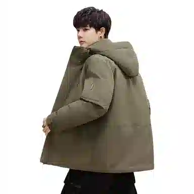 鸭鸭 纯色韩版休闲百搭短款连帽防寒保暖工装羽绒服 男款