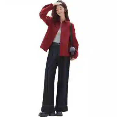 【dme】 纯色口袋翻领长袖衬衫 女款 红色