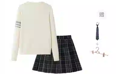 东鲸岁时记 学院风纯色针织上衣中腰合身半裙裙装套装 女款 白色+黑色