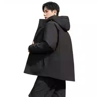 鸭鸭 鹅绒三合一系列 纯色山系户外远足防风防水保暖短款连帽登山羽绒服 男款