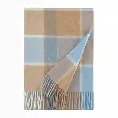 上海故事 商务 暗红条纹暖冬格子围脖 山羊绒 绒线围巾 男款