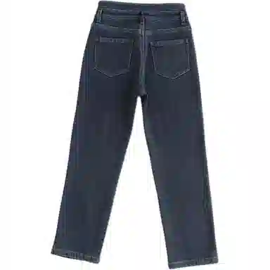 惟熙 加厚保暖窄版加绒双扣牛仔裤 女款 蓝灰色