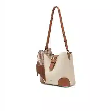 稻草人 简约百搭撞色蝴蝶结丝巾装饰 聚氨酯革 斜挎包 女款 卡其/米白