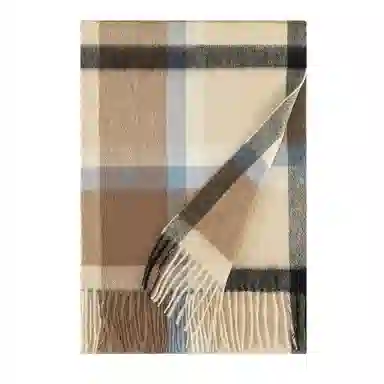 上海故事 商务 暗红条纹暖冬格子围脖 山羊绒 绒线围巾 男款