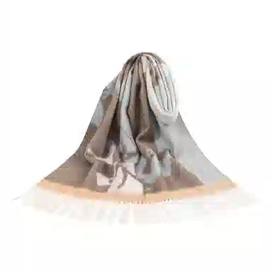 上海故事 轻奢优雅粗纺提花披肩 山羊绒 绒线围巾 女款