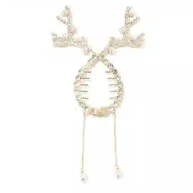 如花梦 甜美轻奢满钻流苏圣诞节鹿角发扣 日常盘发扎丸子头固定神器 后脑勺马尾扣发饰 女款