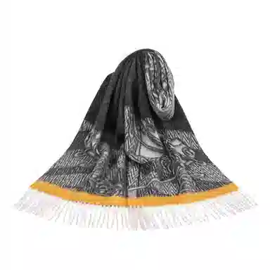 上海故事 轻奢优雅粗纺提花披肩 山羊绒 绒线围巾 女款