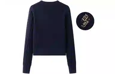 东鲸岁时记 学院风复古纯色休闲毛衣 女款 藏青色开衫